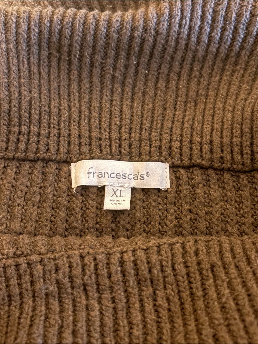 Francesca's women’s Chocolate Brown Ribbed of the shoulders Sweater